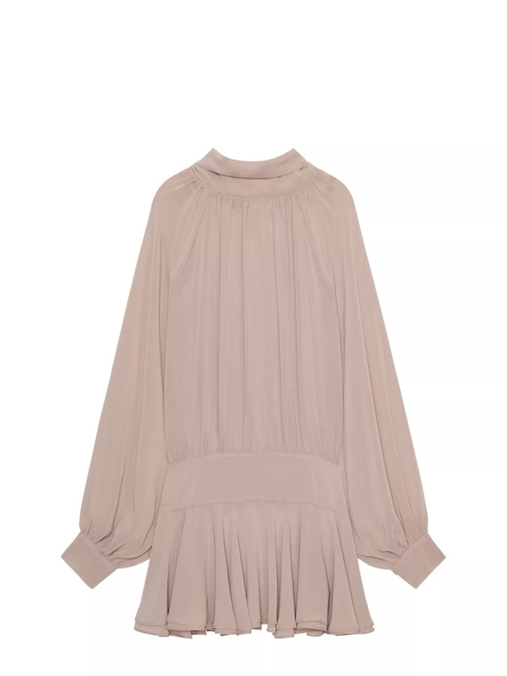 Zara Beige High Neck Mini Dress with Tie